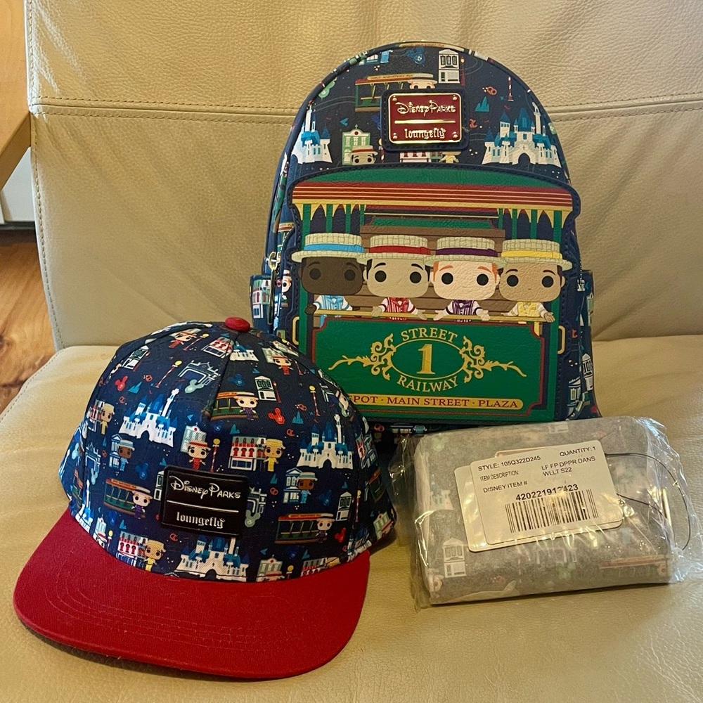 Dapper Dans Disney Parks x Loungefly Backpack, Wallet, and Baseball Cap